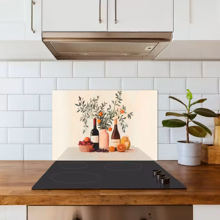 Wijnflessen - Takken - Sinaasappels keuken achterwand spatscherm klein -sfeer2