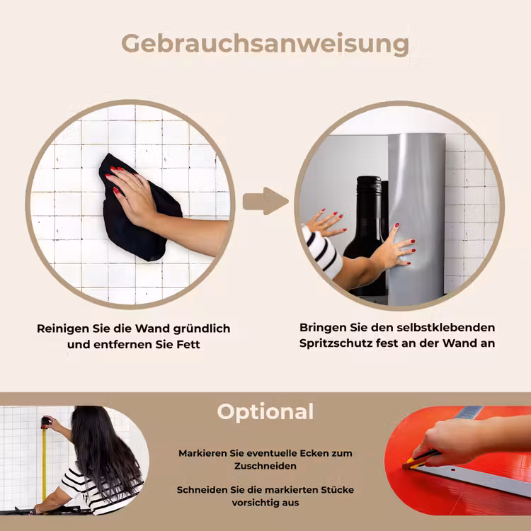 Wijnflessen - Zwart - Minimalistisch keuken achterwand spatscherm klein -gebruiksaanwijzing_DE