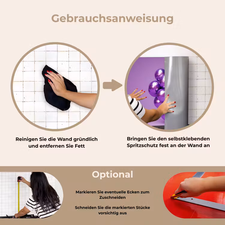 Druif - Disco - Glitter - Paars keuken achterwand spatscherm klein -gebruiksaanwijzing_DE