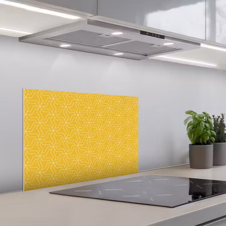Wit - Geel - Patroon - Geometrisch keuken achterwand spatscherm klein 900 -3d_schuin