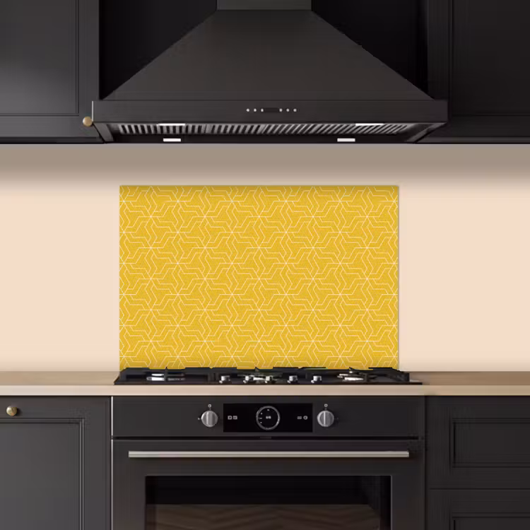 Wit - Geel - Patroon - Geometrisch keuken achterwand spatscherm klein 900 -sfeer1