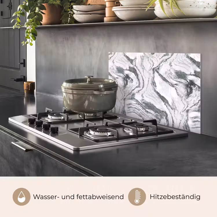 Wit - Marmer - Golvend - Grafiet keuken achterwand spatscherm klein 900 -usp_DE