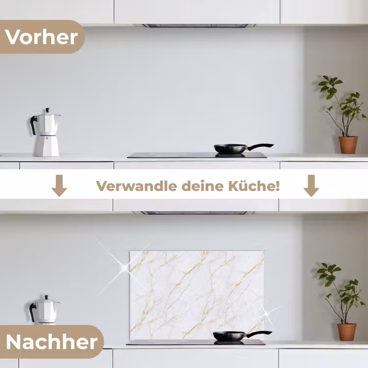 Wit - Marmer - Goud - Luxueus keuken achterwand spatscherm klein 900 -voor_na_DE