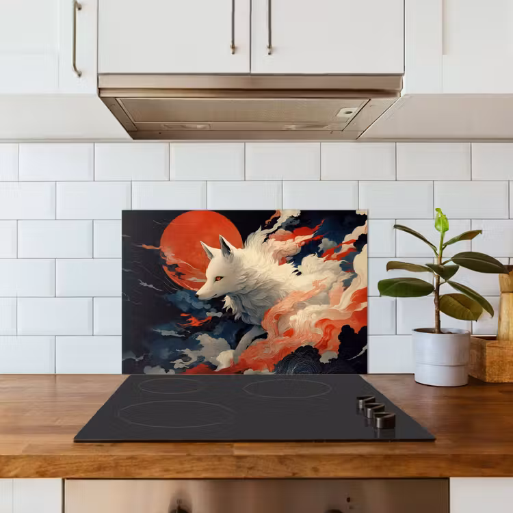 Witte vos - wolken - maan keuken achterwand spatscherm klein -sfeer2