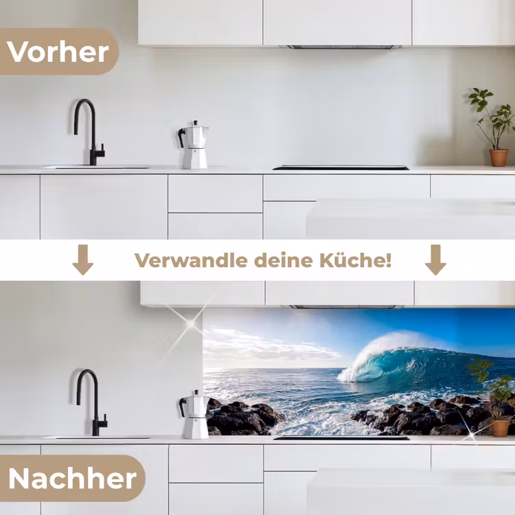 Golf - Oceaan - Brekend - Water - Blauw keuken achterwand 2 middel -voor-na_DE
