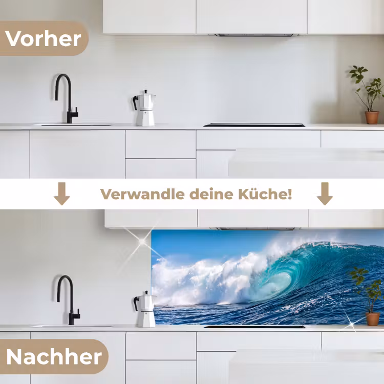 Golf - Oceaan - Water - Dynamisch - Blauw keuken achterwand 2 middel -voor-na_DE