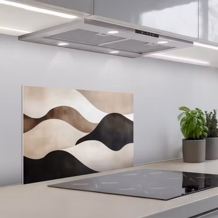 Golven - Abstract - Beige keuken achterwand spatscherm klein -3d_schuin