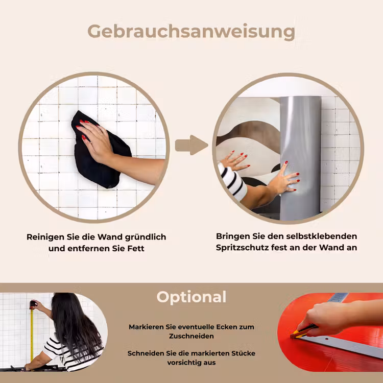 Golven - Abstract - Beige keuken achterwand spatscherm klein -gebruiksaanwijzing_DE
