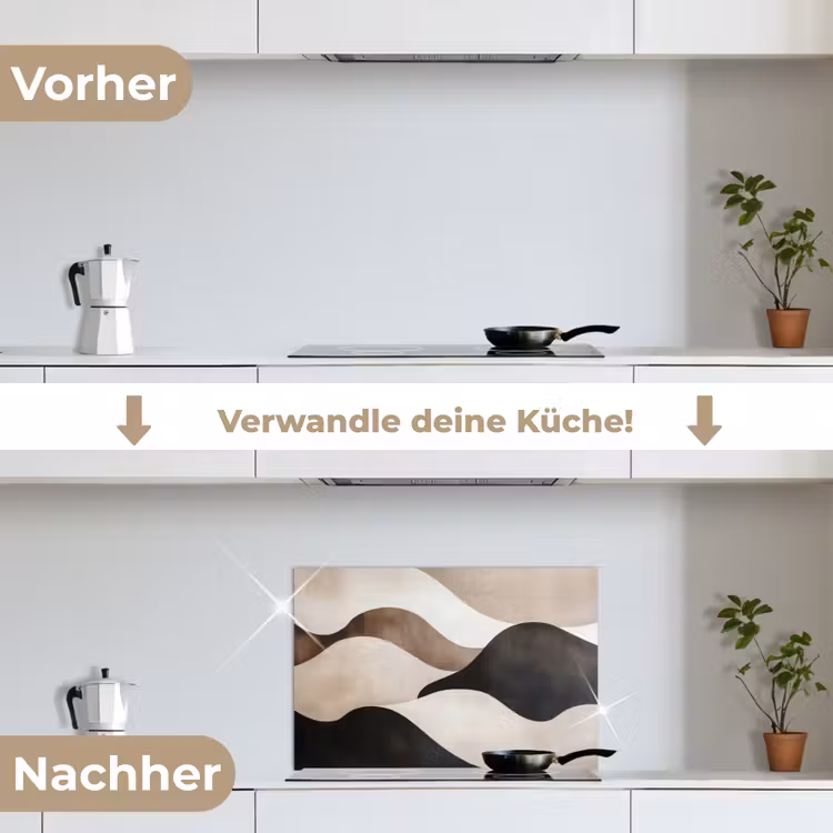 Golven - Abstract - Beige keuken achterwand spatscherm klein -voor_na_DE