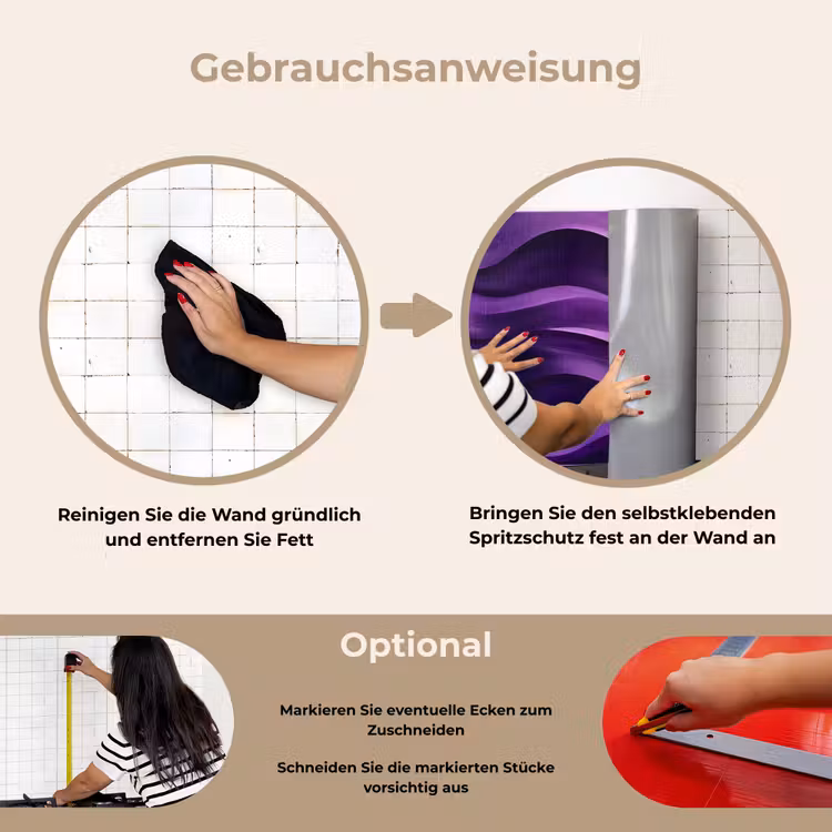 Golven - Abstract - Paars keuken achterwand spatscherm klein -gebruiksaanwijzing_DE