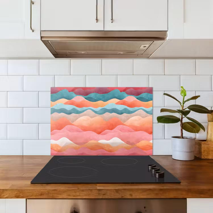 Golven - Kleurrijk - Abstract keuken achterwand spatscherm klein -sfeer2