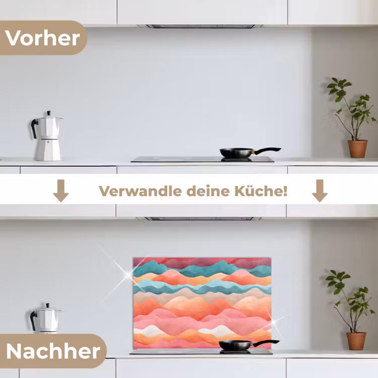 Golven - Kleurrijk - Abstract keuken achterwand spatscherm klein -voor_na_DE