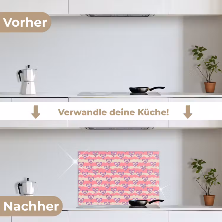 Golven - Patroon - Hartjes - Retro keuken achterwand spatscherm klein 900 -voor_na_DE