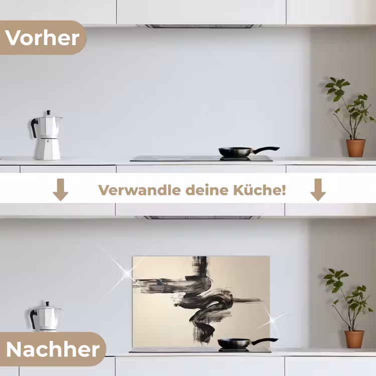 Golven - Penseelstreken - Beige - Minimalistisch keuken achterwand spatscherm klein -voor_na_DE