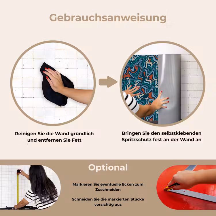 Golven - Retro - Blauw - Patroon keuken achterwand spatscherm klein 900 -gebruiksaanwijzing_DE