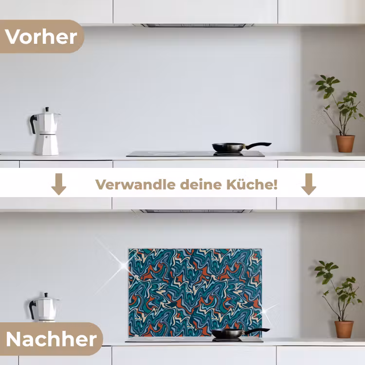 Golven - Retro - Blauw - Patroon keuken achterwand spatscherm klein 900 -voor_na_DE