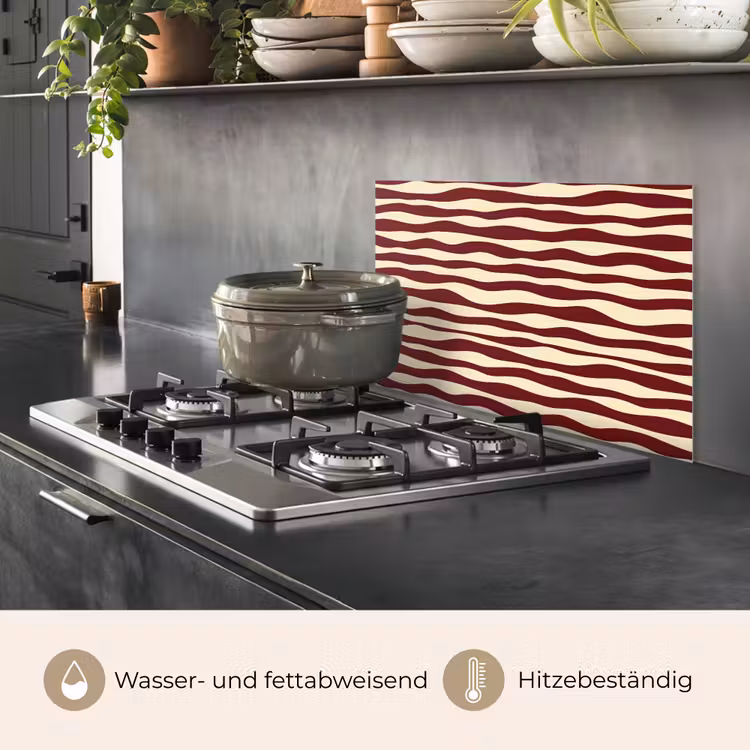 Golven - Rood - Patroon - Crème keuken achterwand spatscherm klein 900 -usp_DE