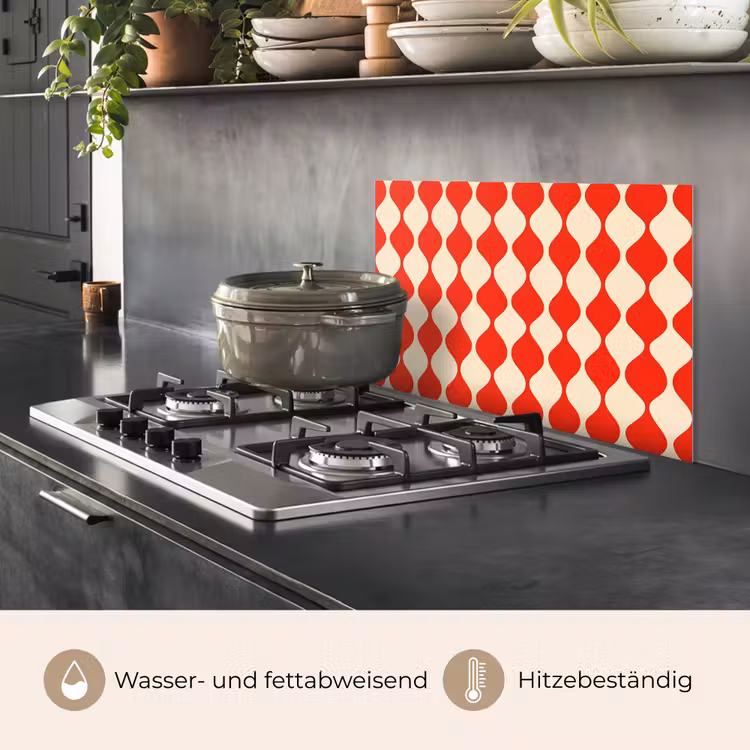 Golvend patroon - Retro - Rood - Beige keuken achterwand spatscherm klein 900 -usp_DE
