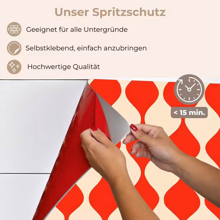 Golvend patroon - Retro - Rood - Beige keuken achterwand spatscherm klein 900 -spatscherm_DE