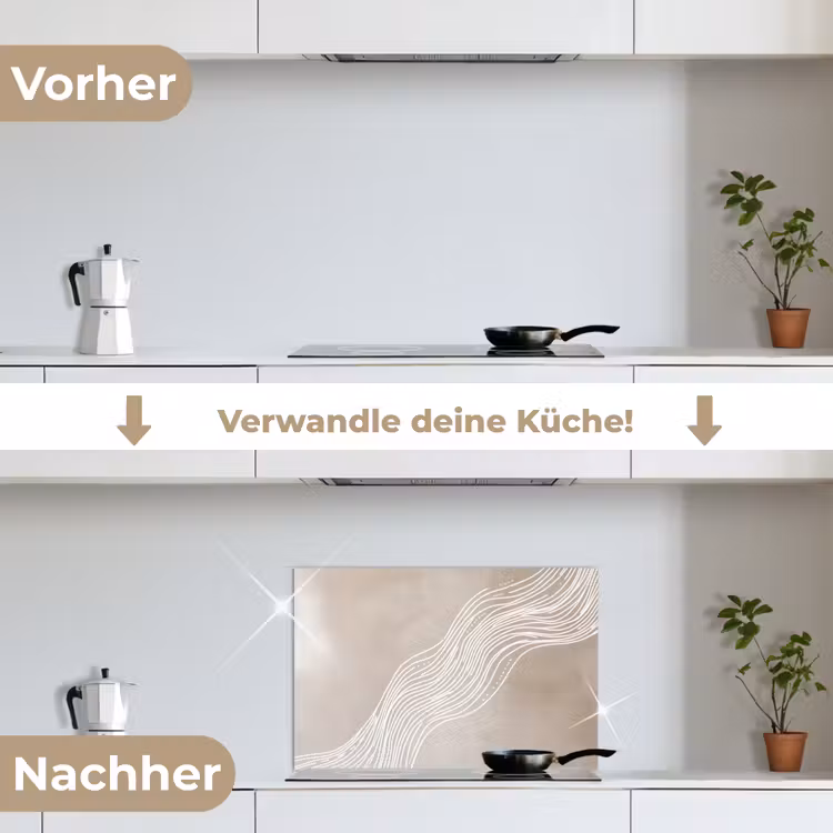 Golvende lijnen - Vloeiend - Zandkleurig keuken achterwand spatscherm klein -voor_na_DE