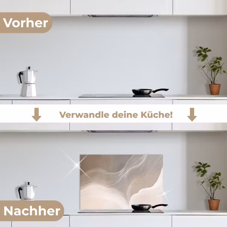 Golvende lijnen - Luchtstromen - Harmonieus keuken achterwand spatscherm klein -voor_na_DE