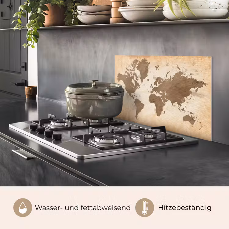 Wereldkaart - Beige - Bruin keuken achterwand spatscherm klein -usp_DE