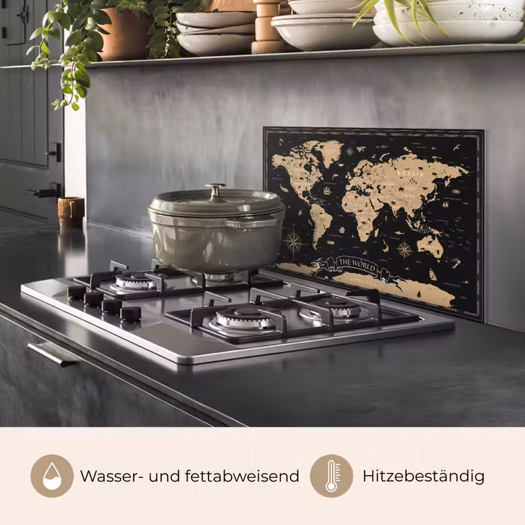 Wereldkaart - Beige - Zwart keuken achterwand spatscherm klein -usp_DE