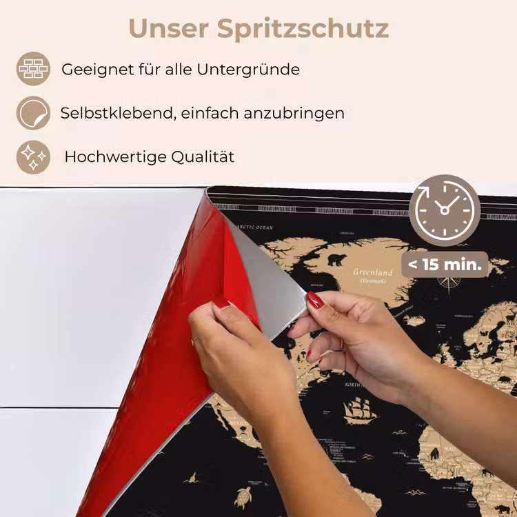Wereldkaart - Beige - Zwart keuken achterwand spatscherm klein -spatscherm_DE