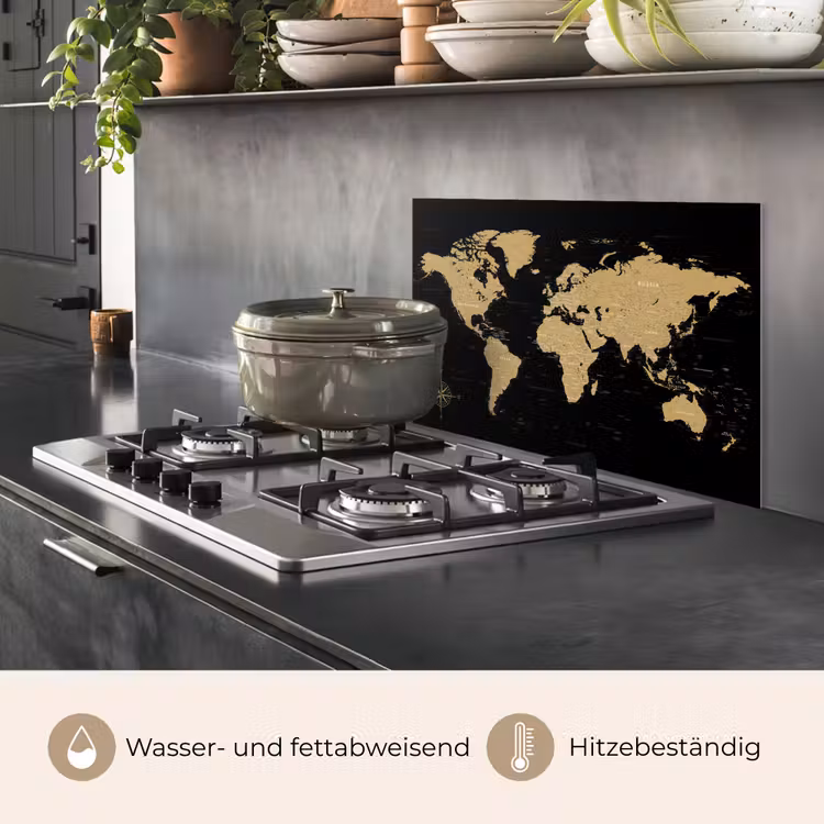 Wereldkaart - Beige - Zwart keuken achterwand spatscherm klein -usp_DE