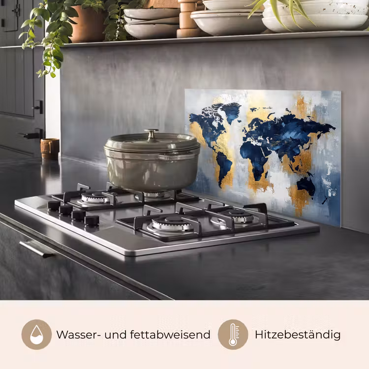Wereldkaart - Blauw - Abstract keuken achterwand spatscherm klein -usp_DE