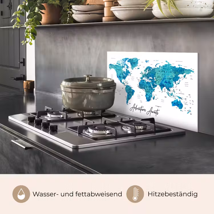 Wereldkaart - Blauw - Kleurrijk keuken achterwand spatscherm klein -usp_DE
