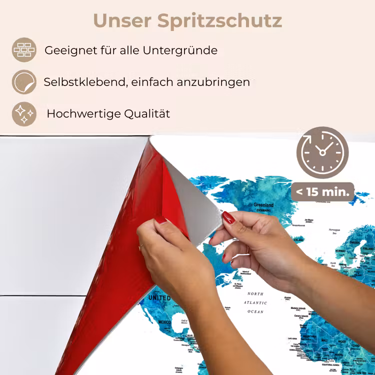 Wereldkaart - Blauw - Kleurrijk keuken achterwand spatscherm klein -spatscherm_DE