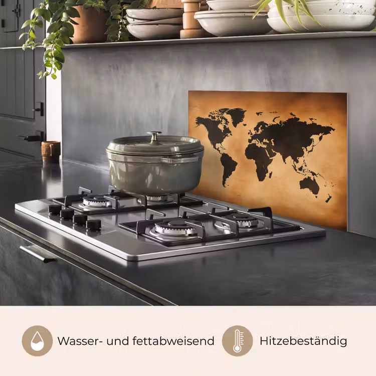 Wereldkaart - Bruin - Kaart keuken achterwand spatscherm klein -usp_DE