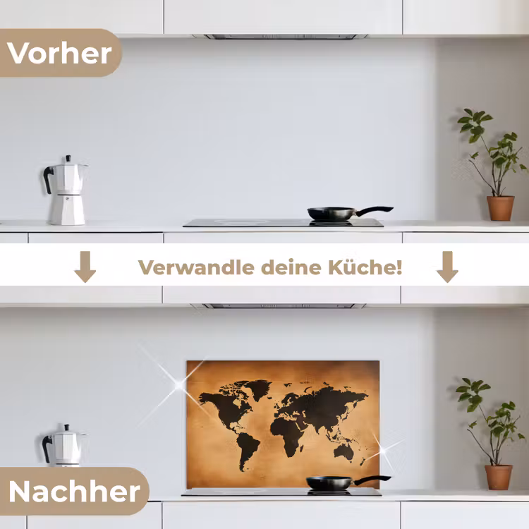 Wereldkaart - Bruin - Kaart keuken achterwand spatscherm klein -voor_na_DE