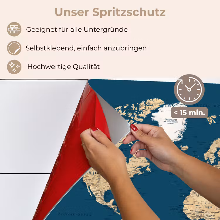 Wereldkaart - Donkerblauw - Beige keuken achterwand spatscherm klein -spatscherm_DE