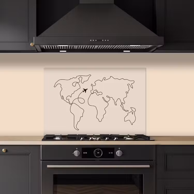 Wereldkaart - Simpel - Vliegtuig keuken achterwand spatscherm klein -sfeer1