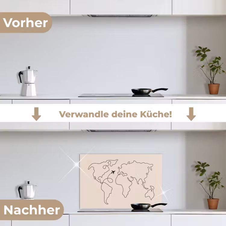 Wereldkaart - Simpel - Vliegtuig keuken achterwand spatscherm klein -voor_na_DE