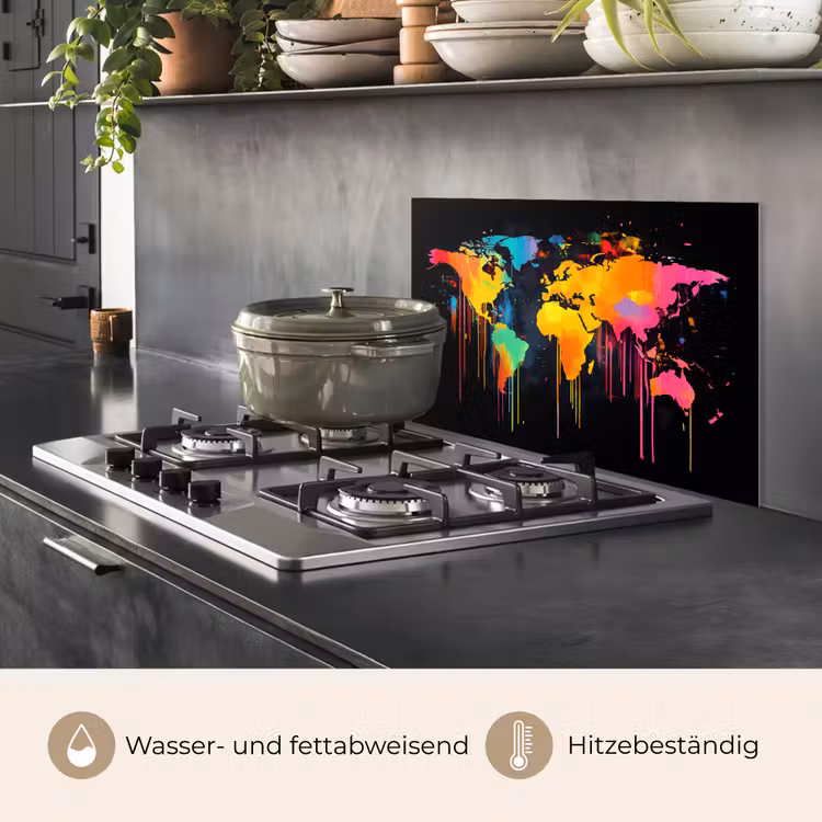 Wereldkaart - Verf - Kleurrijk - Graffiti - Wereld keuken achterwand spatscherm klein -usp_DE
