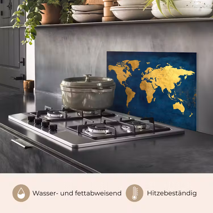 Wereldkaart - Goud - Donkerblauw keuken achterwand spatscherm klein -usp_DE