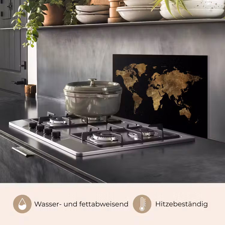 Wereldkaart - Goud - Luxe - Aarde - Zwart keuken achterwand spatscherm klein -usp_DE