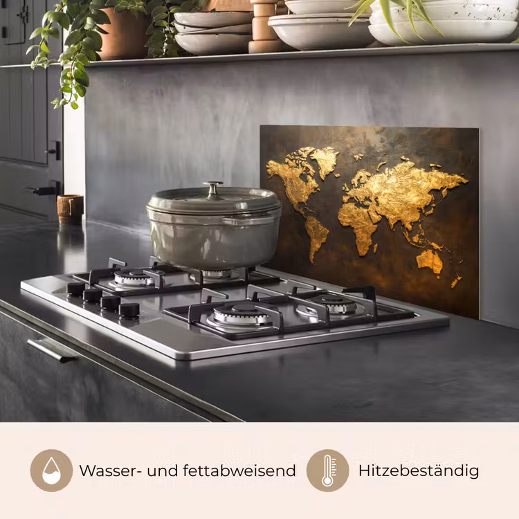 Wereldkaart - Goud - Roest keuken achterwand spatscherm klein -usp_DE