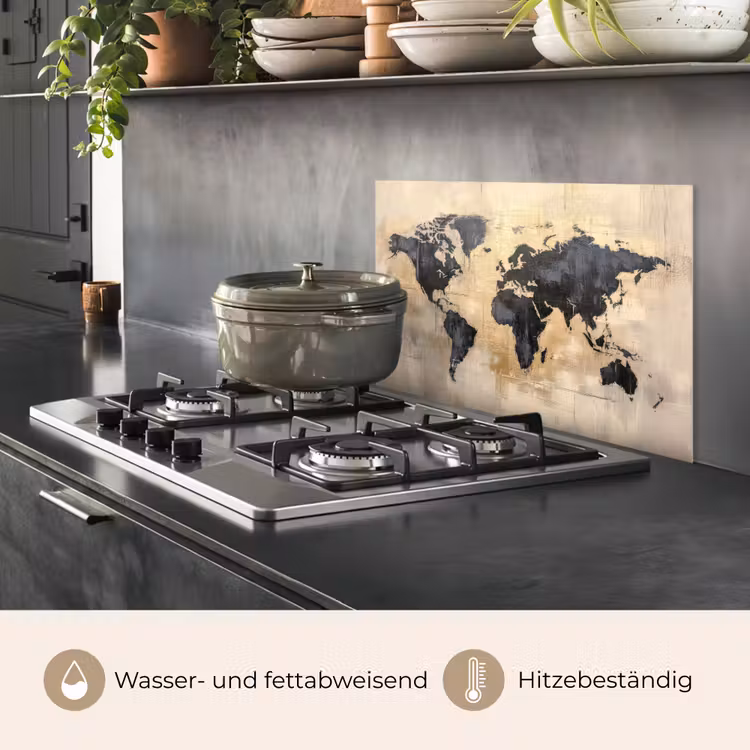 Wereldkaart - Goud - Zwart - Abstract keuken achterwand spatscherm klein -usp_DE