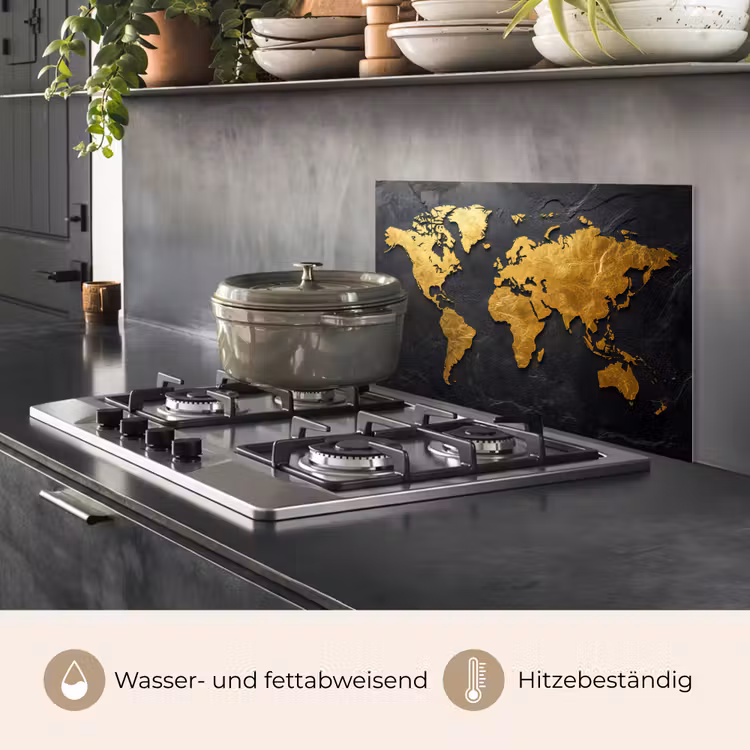 Wereldkaart - Goud - Steen keuken achterwand spatscherm klein -usp_DE