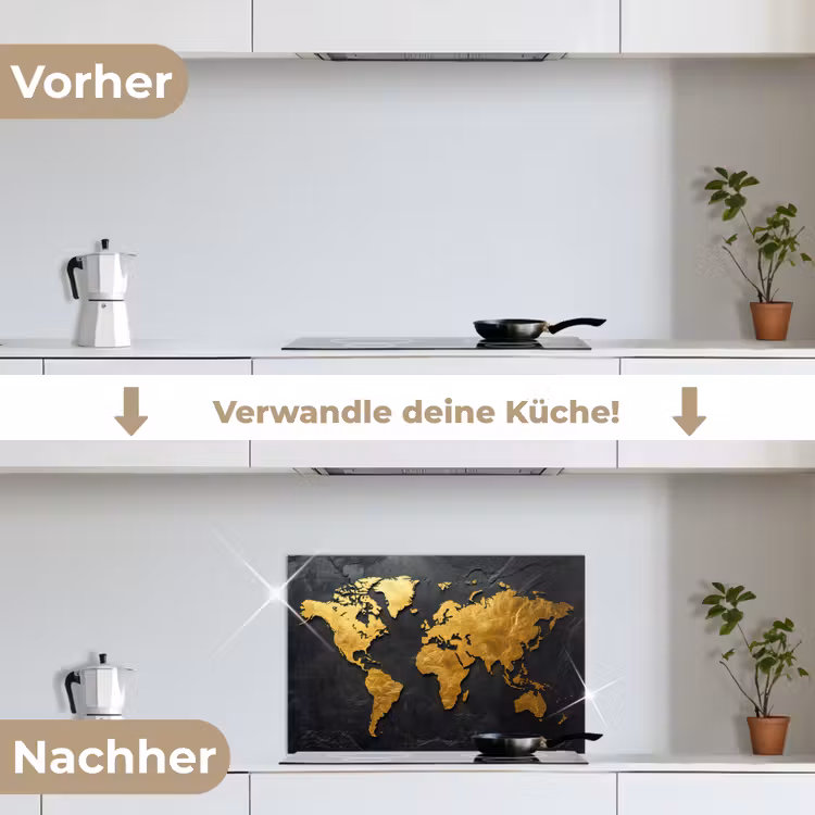 Wereldkaart - Goud - Steen keuken achterwand spatscherm klein -voor_na_DE
