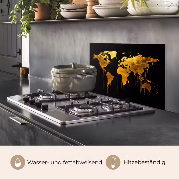 Wereldkaart - Goud - Druipen - Zwart keuken achterwand spatscherm klein -usp_DE