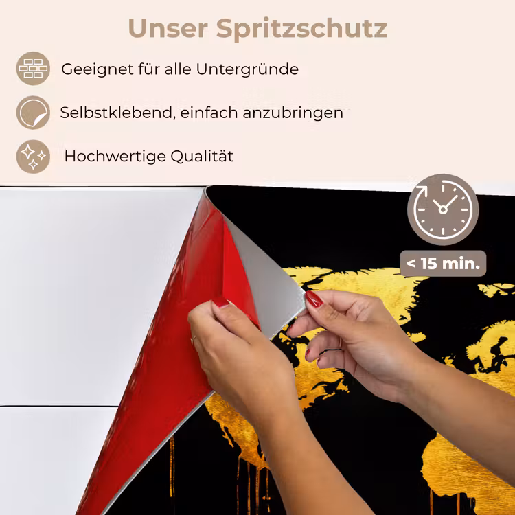 Wereldkaart - Goud - Druipen - Zwart keuken achterwand spatscherm klein -spatscherm_DE