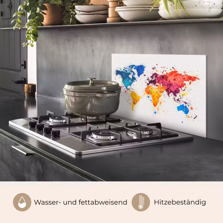 Wereldkaart - Graffiti - Kleurrijk keuken achterwand spatscherm klein -usp_DE