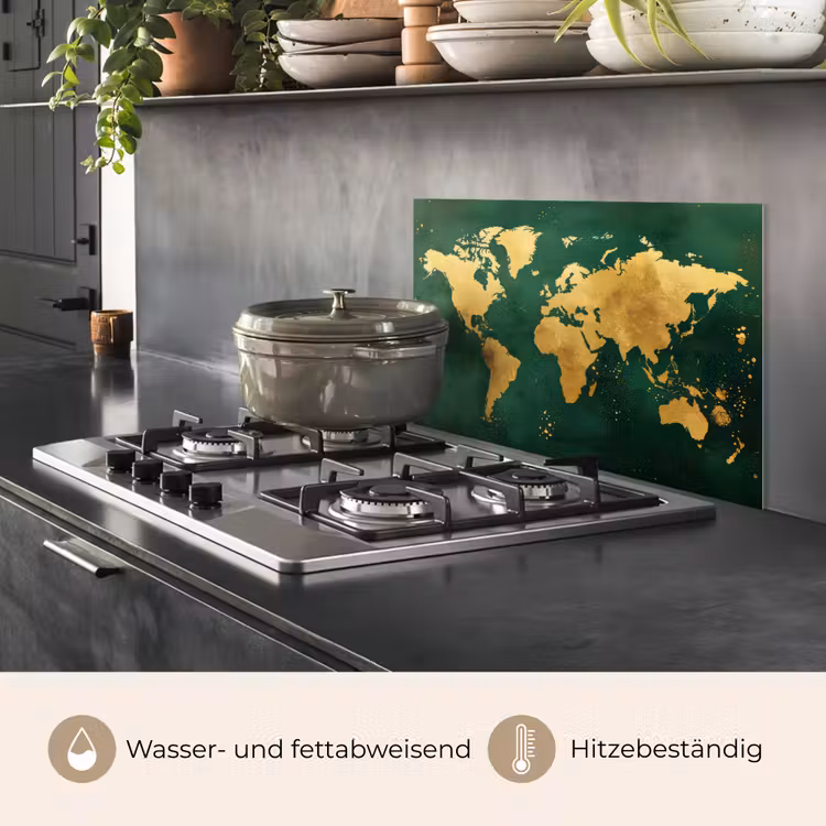 Wereldkaart - Groen - Goud keuken achterwand spatscherm klein -usp_DE