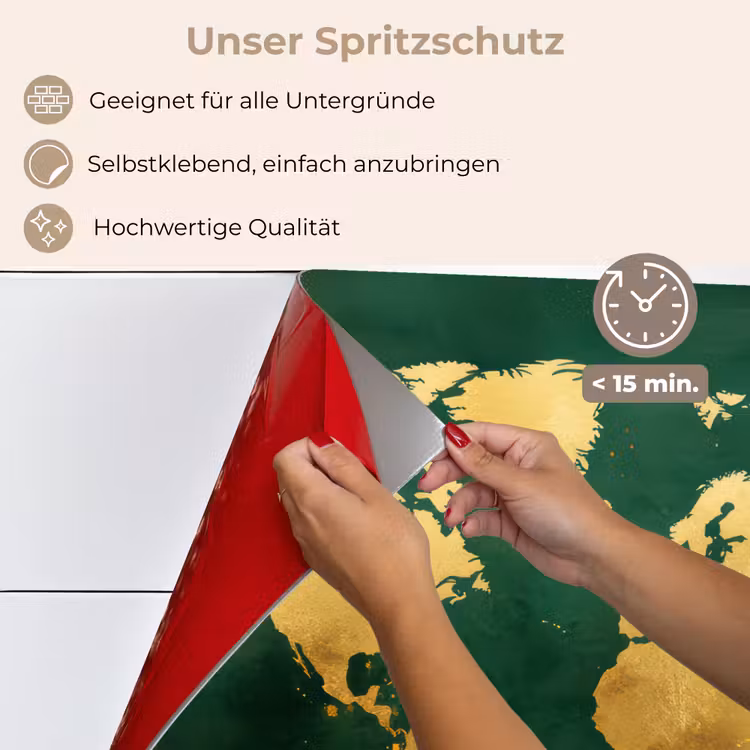 Wereldkaart - Groen - Goud keuken achterwand spatscherm klein -spatscherm_DE