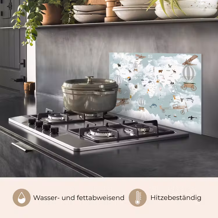 Wereldkaart - Kind - Vliegtuig keuken achterwand spatscherm klein -usp_DE
